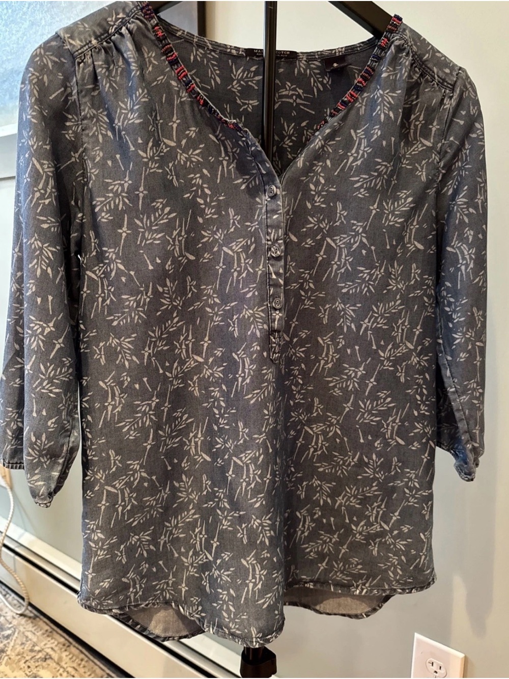 Scotch & Soda Slate Blue Printed Button Henley  Chambray Blouse Size Small